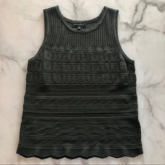 Banana Republic Mixed Stitch Shell Tank Top Green - Picture 2 of 8